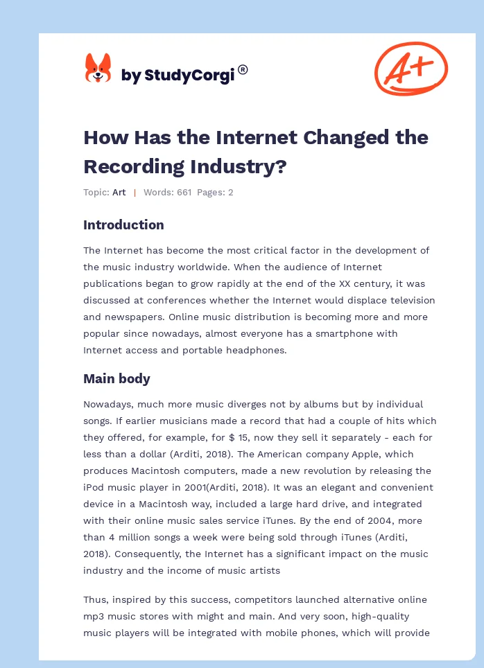 How Has the Internet Changed the Recording Industry?. Page 1