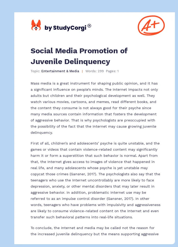 Social Media Promotion of Juvenile Delinquency. Page 1