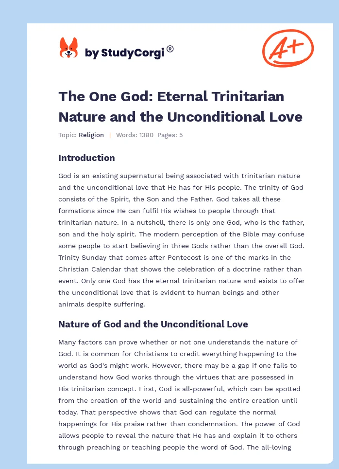 The One God: Eternal Trinitarian Nature and the Unconditional Love. Page 1