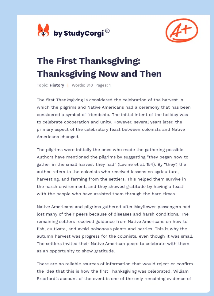 The First Thanksgiving: Thanksgiving Now and Then. Page 1