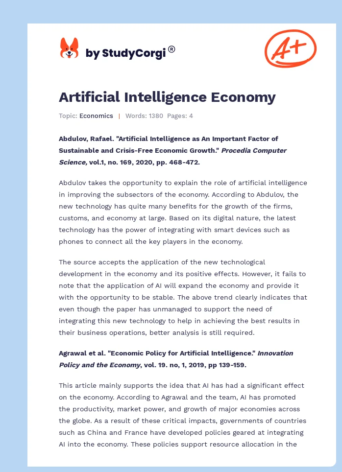 Artificial Intelligence Economy. Page 1