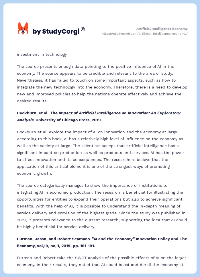 Artificial Intelligence Economy. Page 2