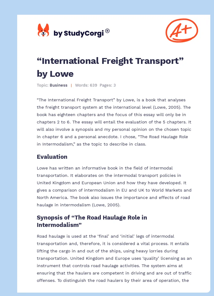 “International Freight Transport” by Lowe. Page 1