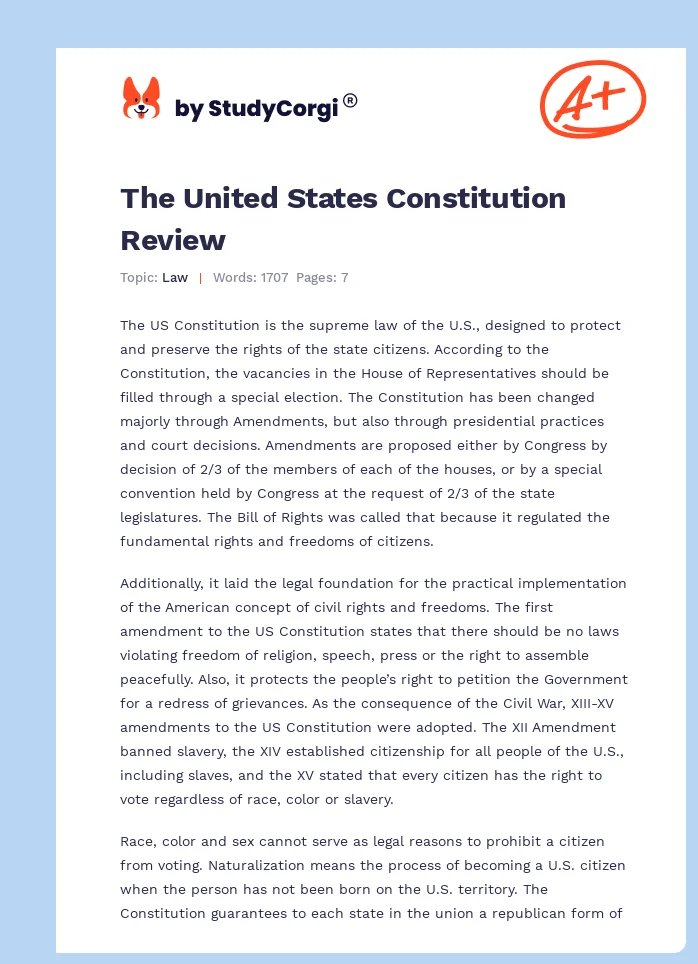 The United States Constitution Review. Page 1