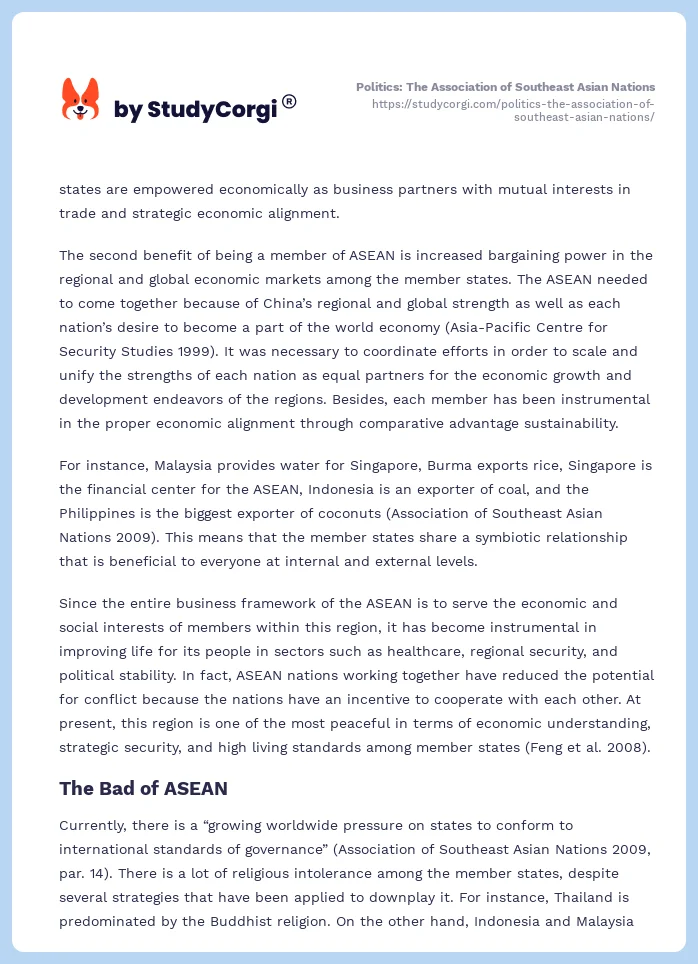 Politics: The Association of Southeast Asian Nations. Page 2
