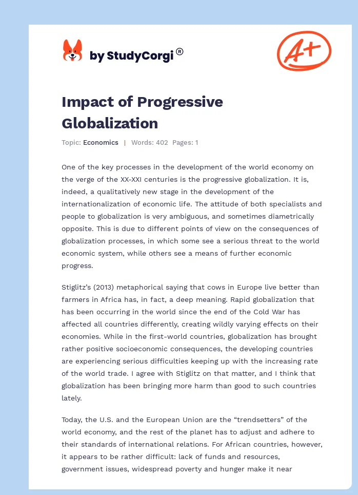 Impact of Progressive Globalization. Page 1