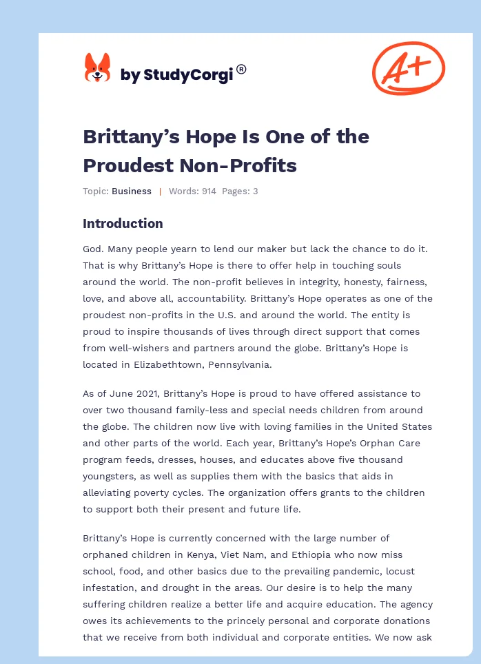 Brittany’s Hope Is One of the Proudest Non-Profits. Page 1