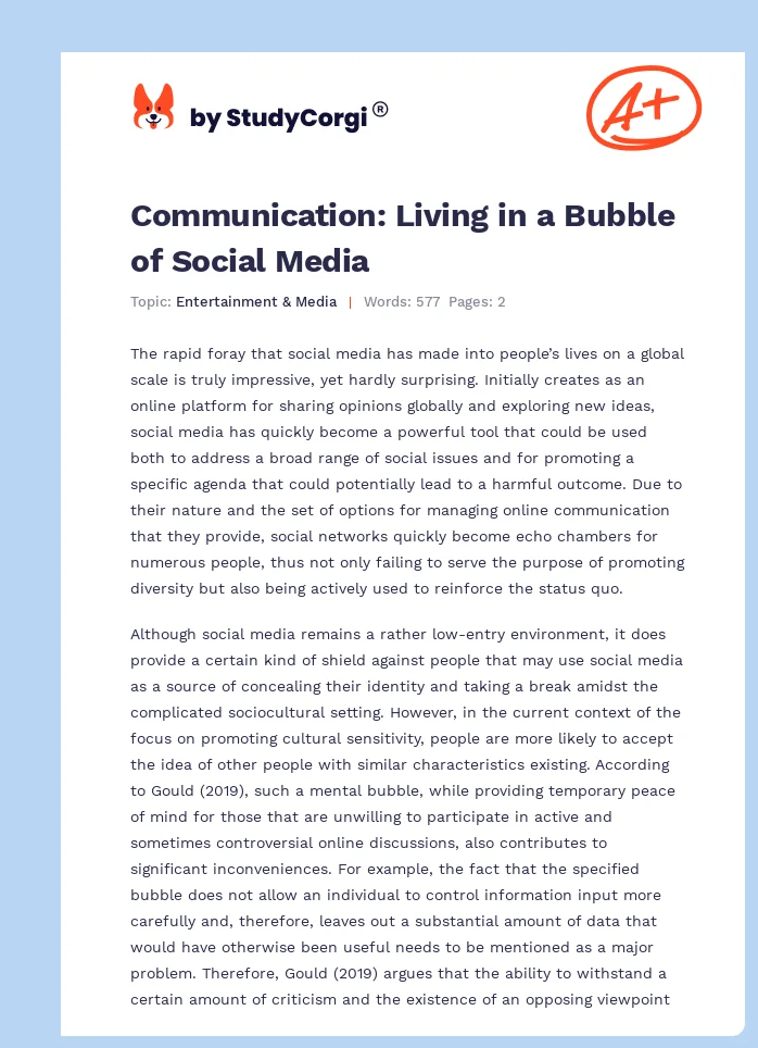 Communication: Living in a Bubble of Social Media. Page 1