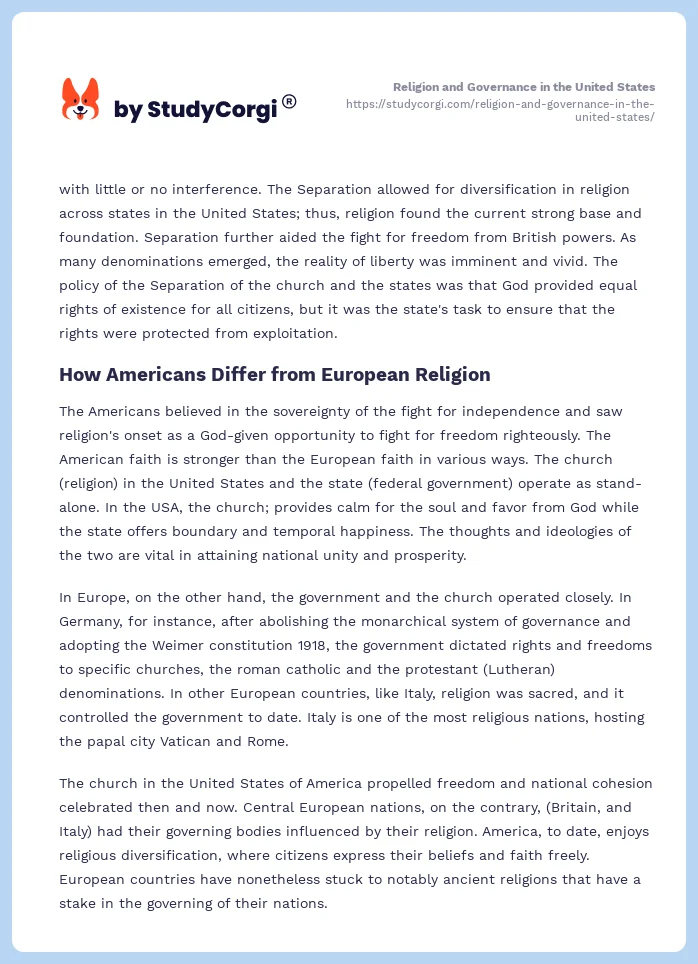 Religion and Governance in the United States. Page 2