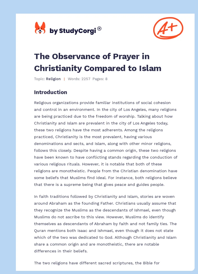 The Observance of Prayer in Christianity Compared to Islam. Page 1