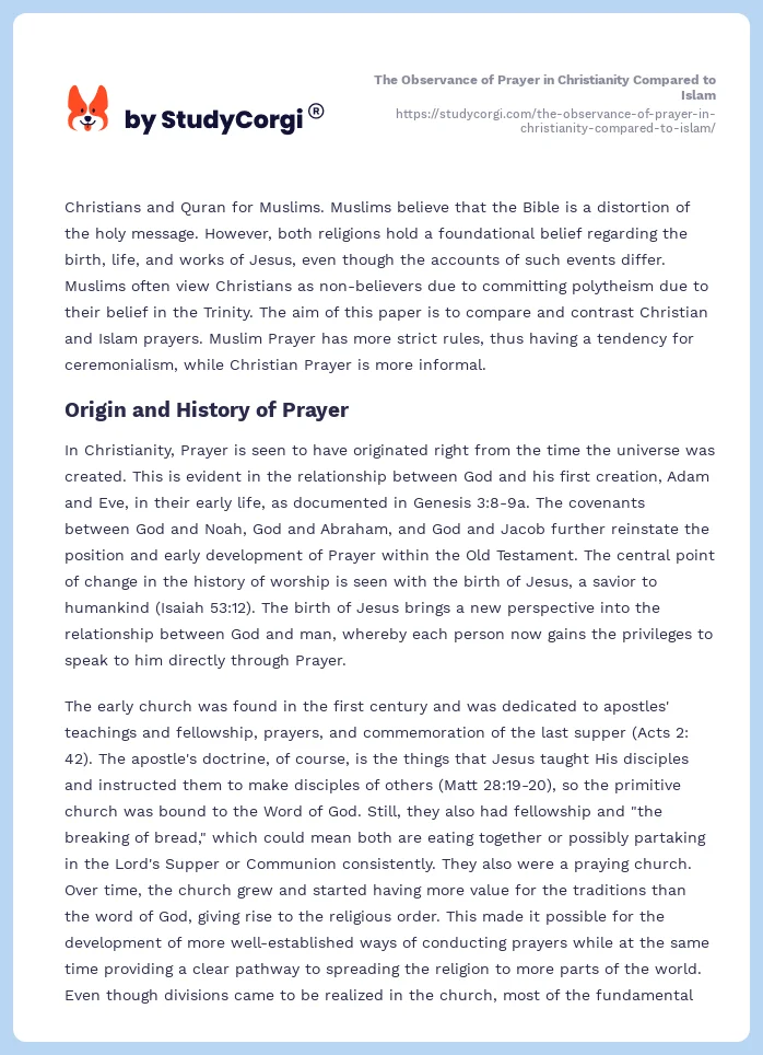 The Observance of Prayer in Christianity Compared to Islam. Page 2