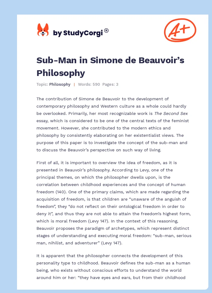 Sub-Man in Simone de Beauvoir’s Philosophy. Page 1