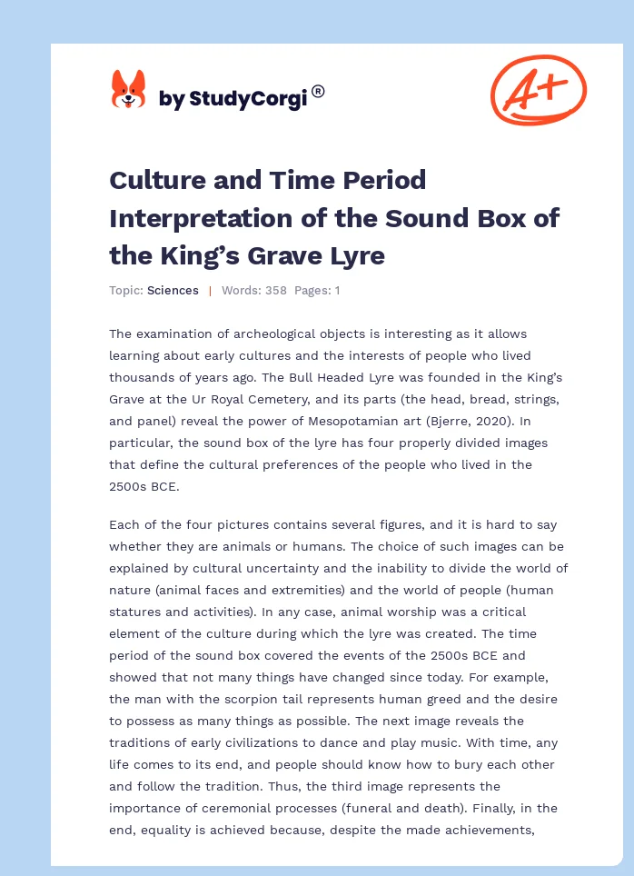 Culture and Time Period Interpretation of the Sound Box of the King’s Grave Lyre. Page 1