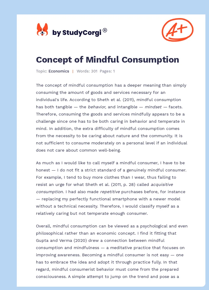 Concept of Mindful Consumption. Page 1