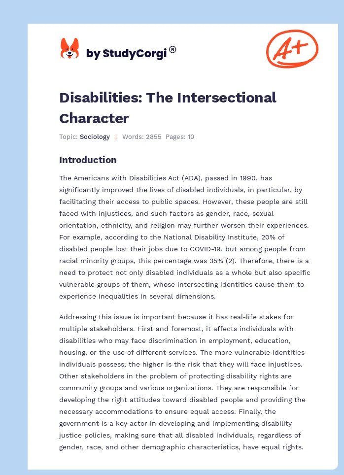 Disabilities: The Intersectional Character. Page 1