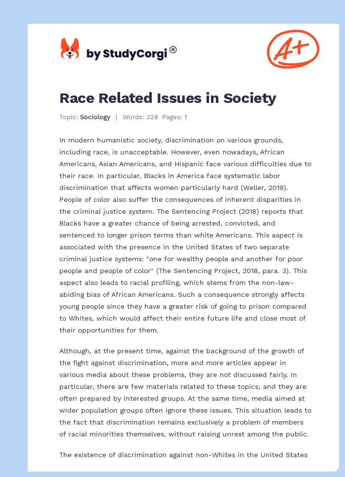 Race Related Issues in Society. Page 1