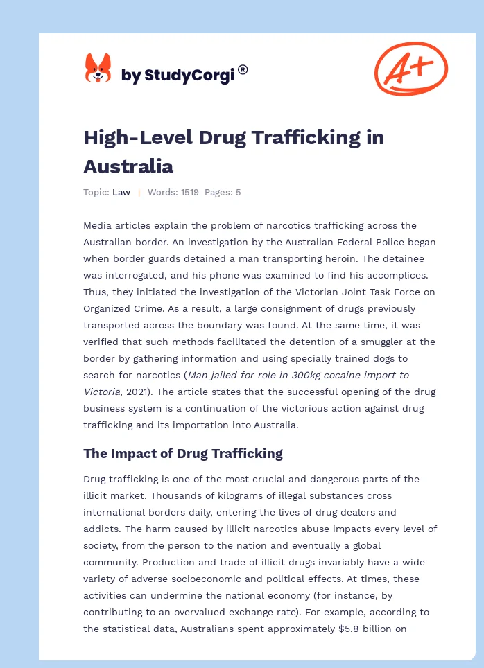High-Level Drug Trafficking in Australia. Page 1