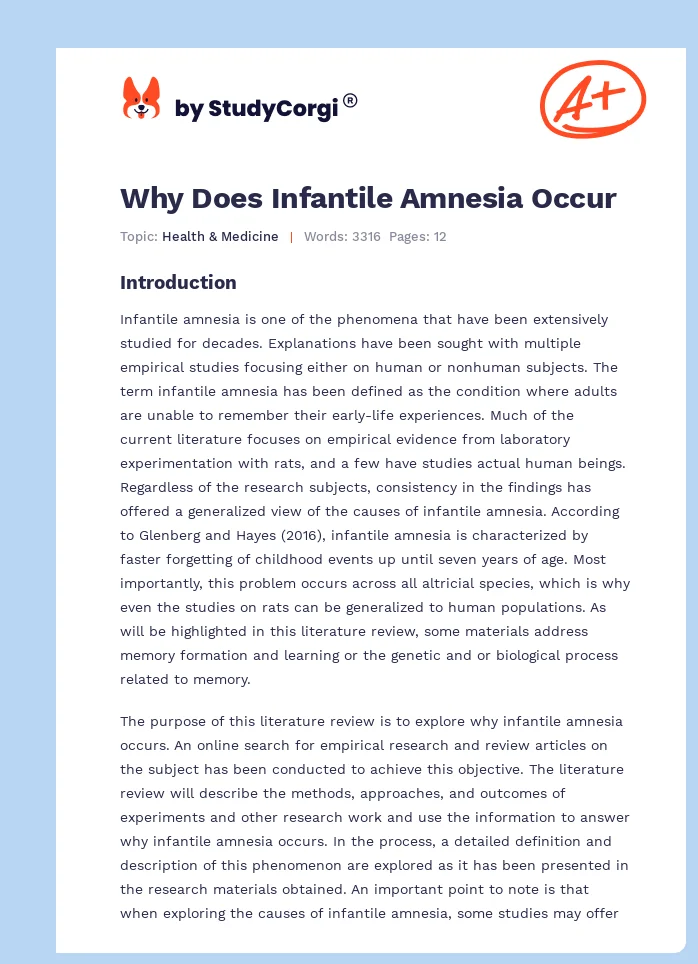 Why Does Infantile Amnesia Occur. Page 1