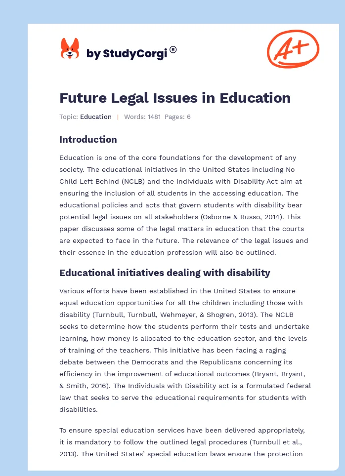 Future Legal Issues in Education. Page 1