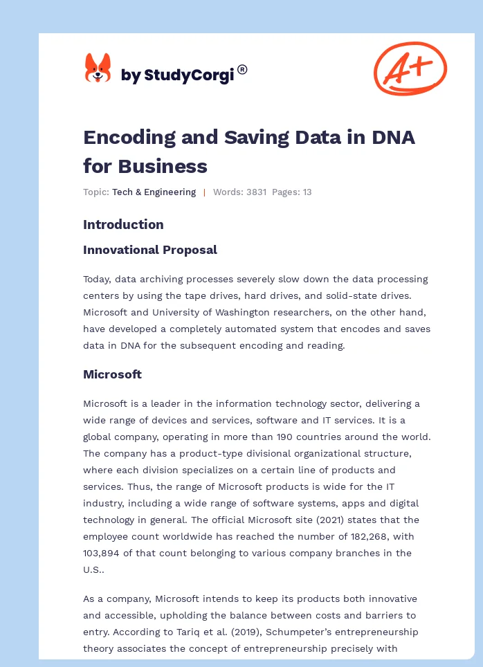 Encoding and Saving Data in DNA for Business. Page 1