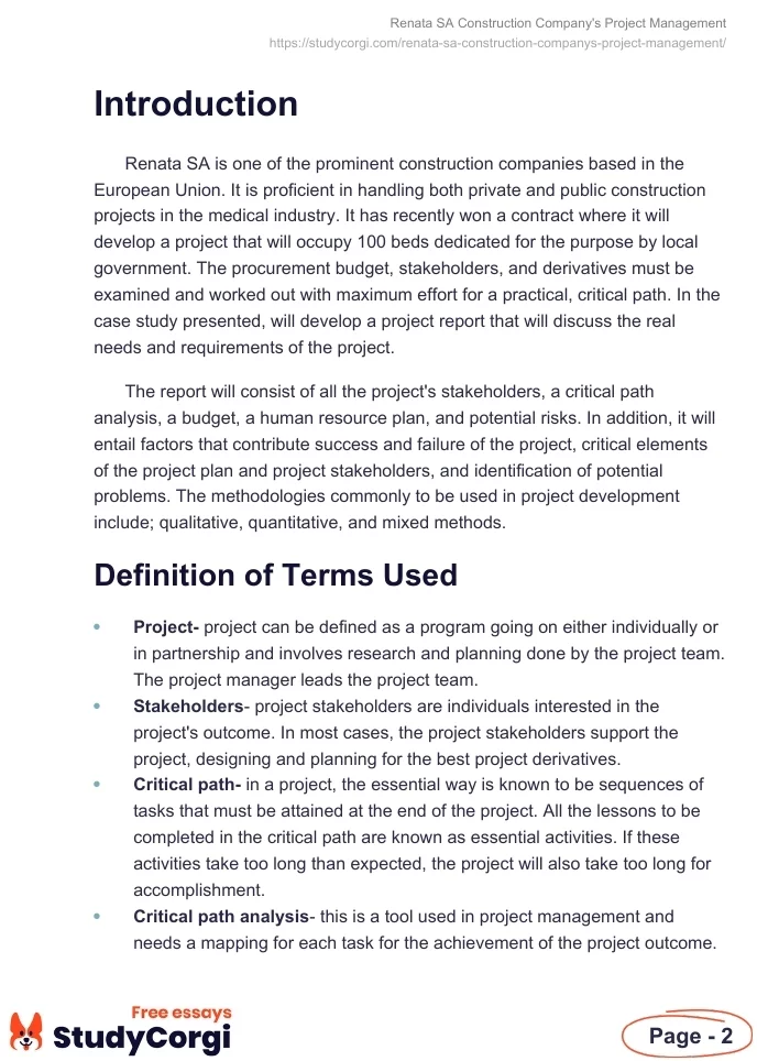 Renata SA Construction Company's Project Management. Page 2