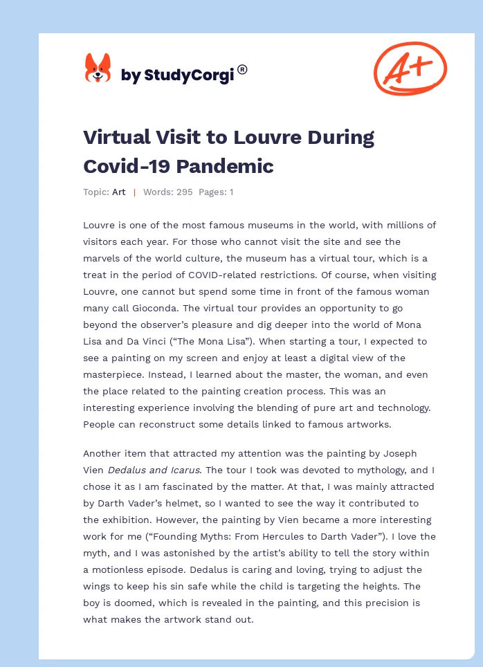 Virtual Visit to Louvre During Covid-19 Pandemic. Page 1
