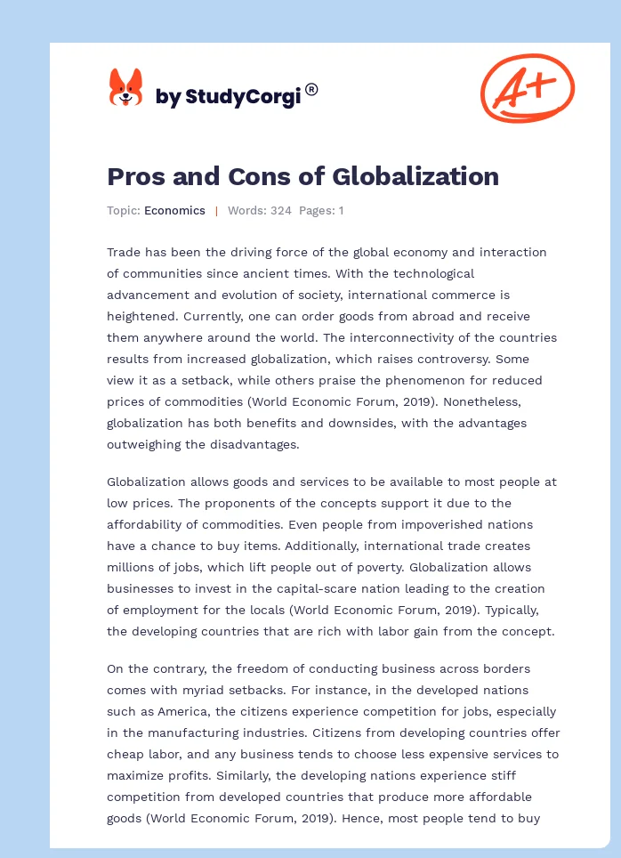 Pros and Cons of Globalization. Page 1