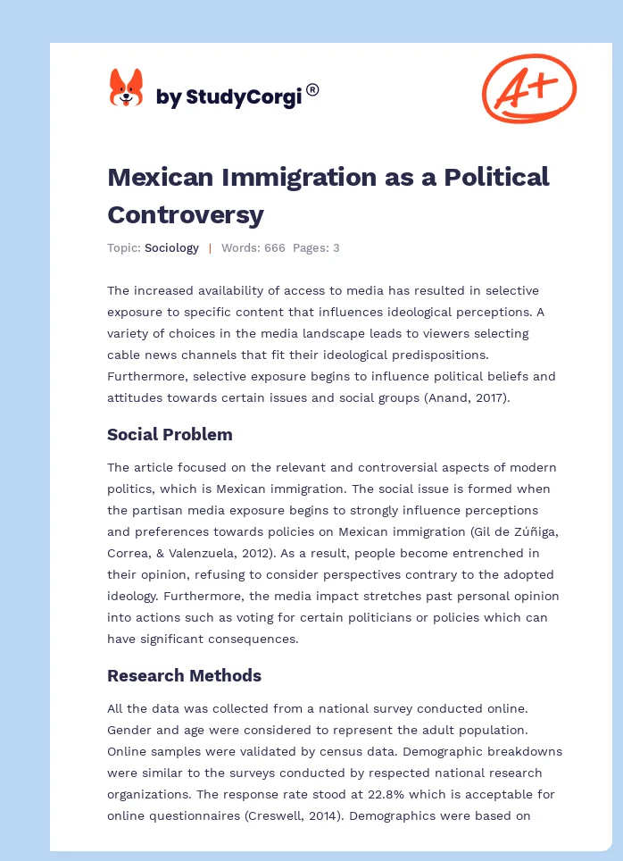 Mexican Immigration as a Political Controversy. Page 1