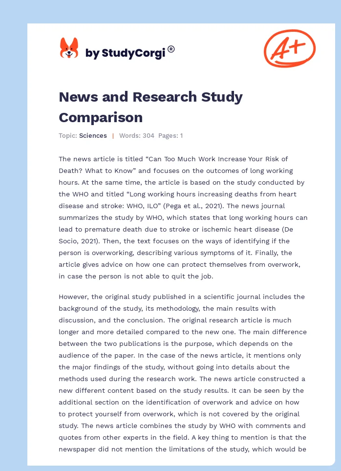 News and Research Study Comparison. Page 1
