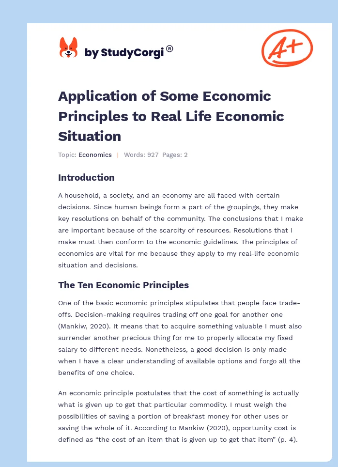 Application of Some Economic Principles to Real Life Economic Situation. Page 1