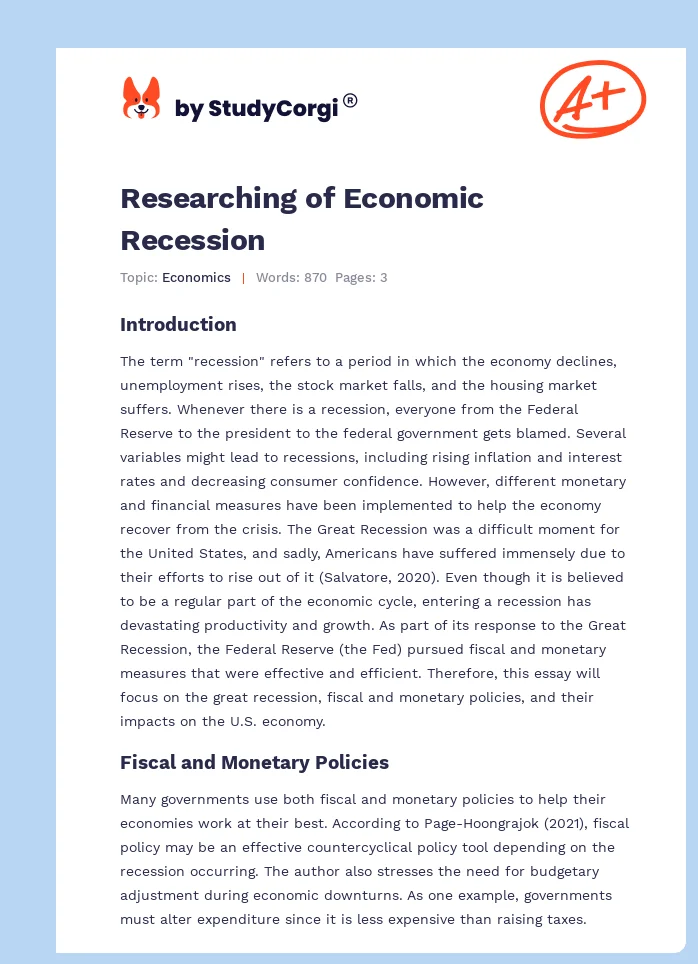 Researching of Economic Recession. Page 1