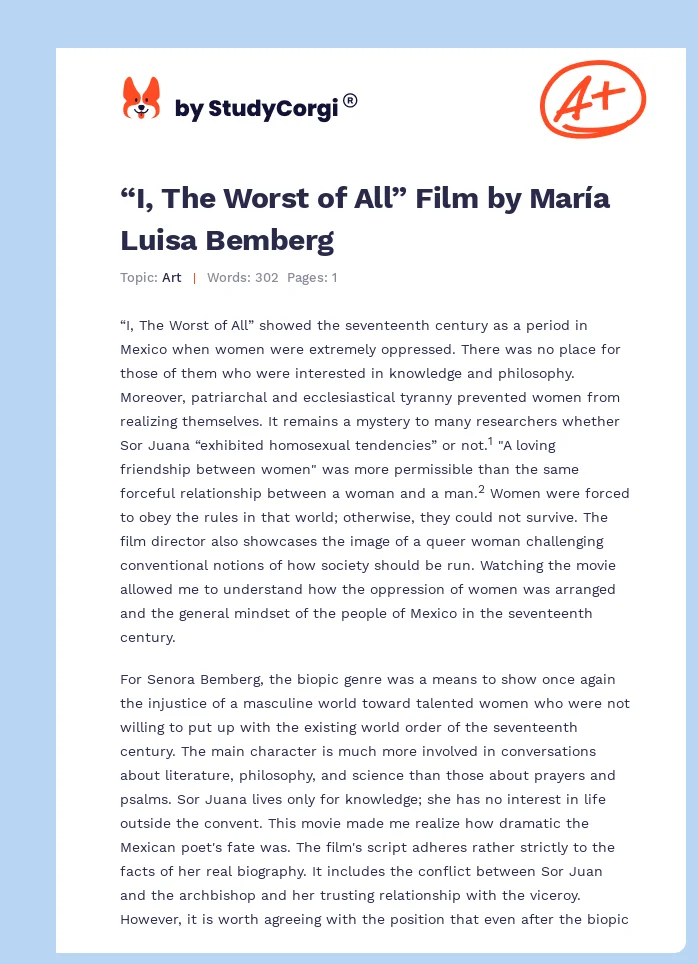 “I, The Worst of All” Film by María Luisa Bemberg. Page 1