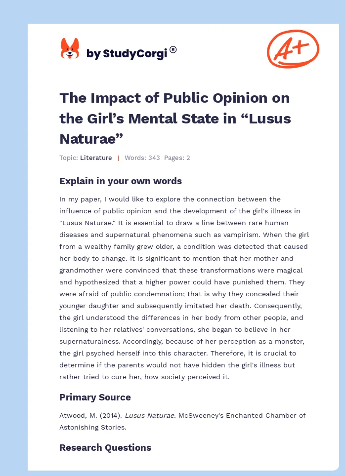 The Impact of Public Opinion on the Girl’s Mental State in “Lusus Naturae”. Page 1