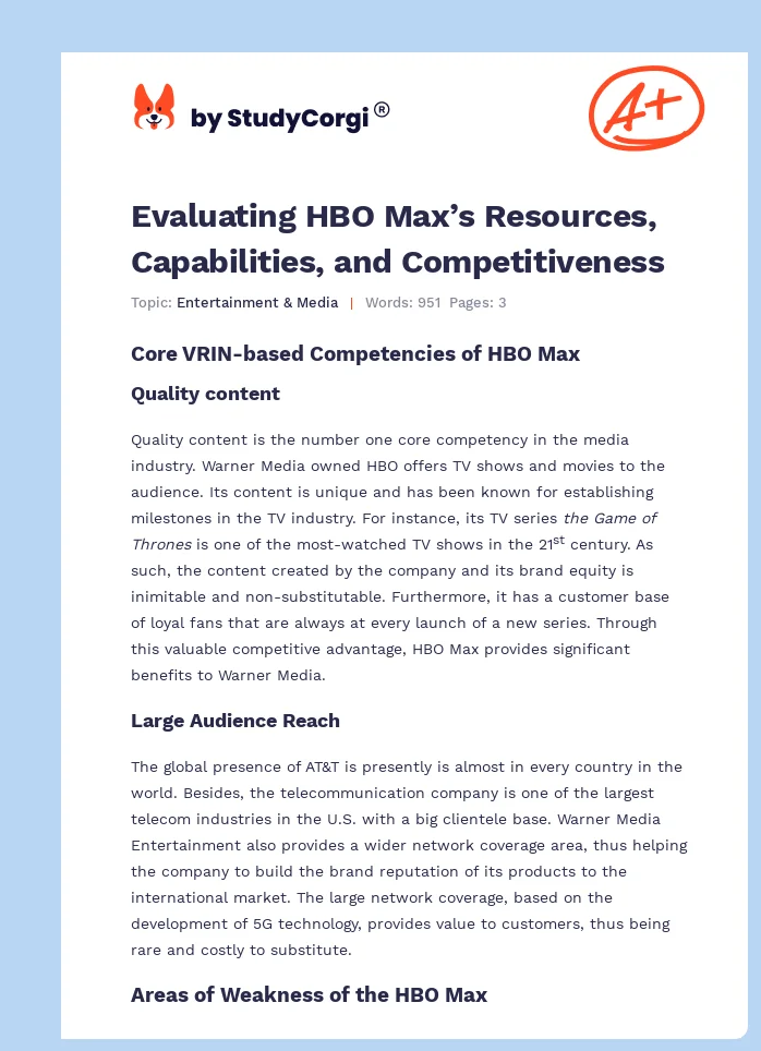Evaluating HBO Max’s Resources, Capabilities, and Competitiveness. Page 1