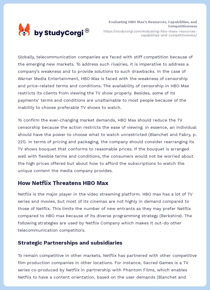 Evaluating HBO Max’s Resources, Capabilities, and Competitiveness. Page 2