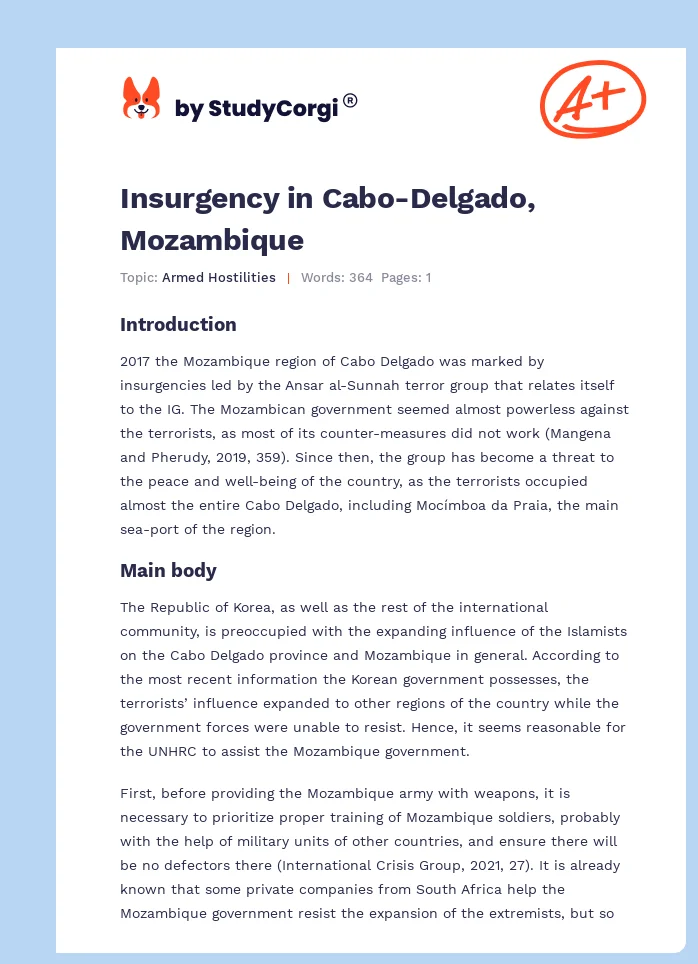 Insurgency in Cabo-Delgado, Mozambique. Page 1