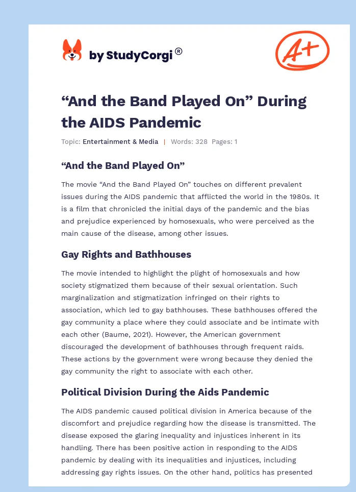 “And the Band Played On” During the AIDS Pandemic. Page 1