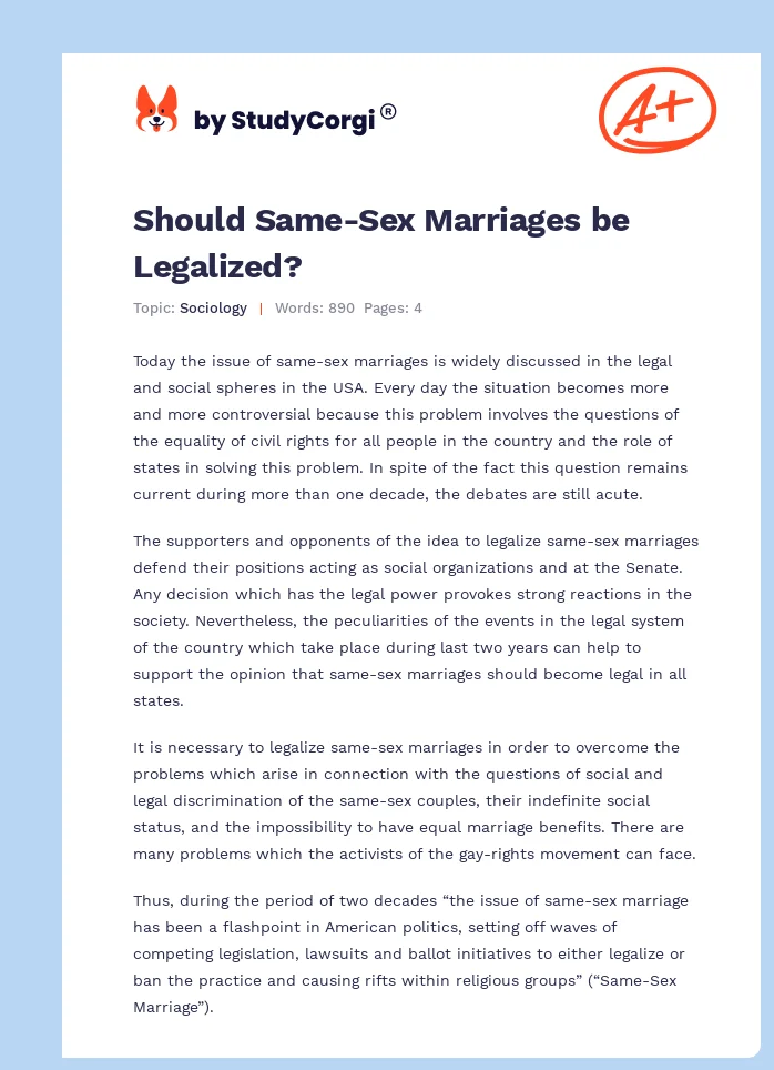same sex marriages should be legalized essay