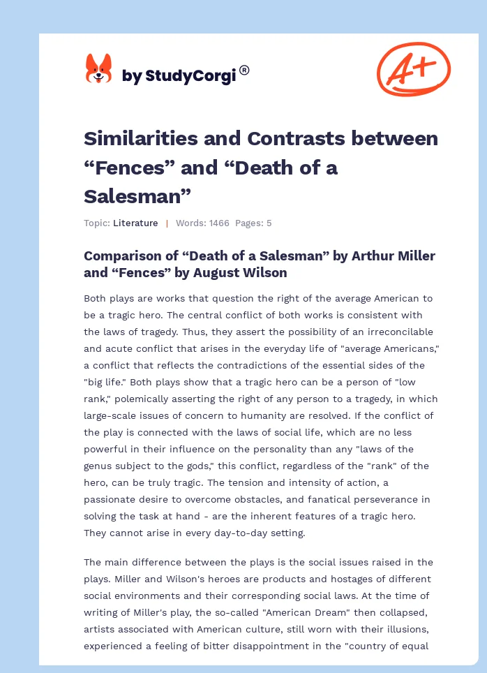 Similarities and Contrasts between “Fences” and “Death of a Salesman”. Page 1