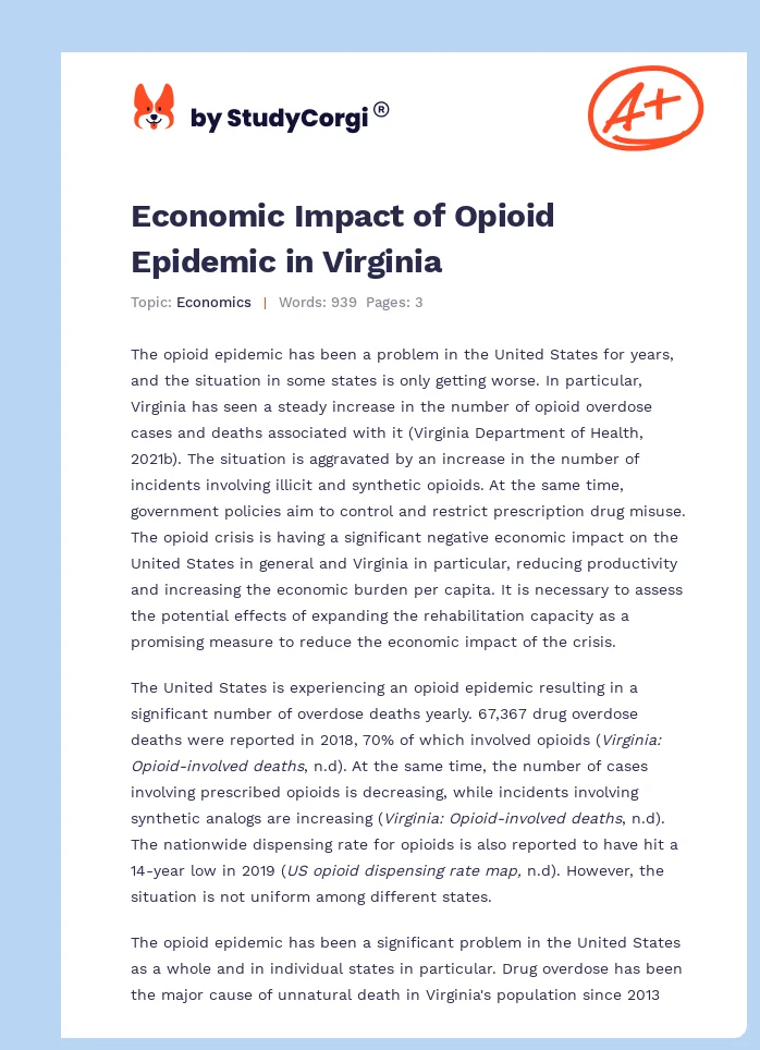 Economic Impact of Opioid Epidemic in Virginia. Page 1
