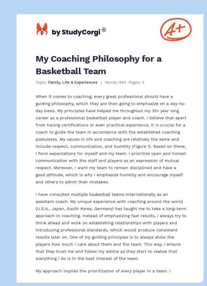 My Coaching Philosophy for a Basketball Team. Page 1
