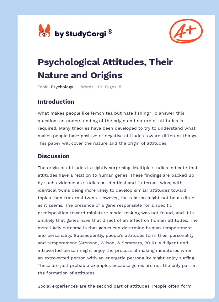 Psychological Attitudes, Their Nature and Origins. Page 1