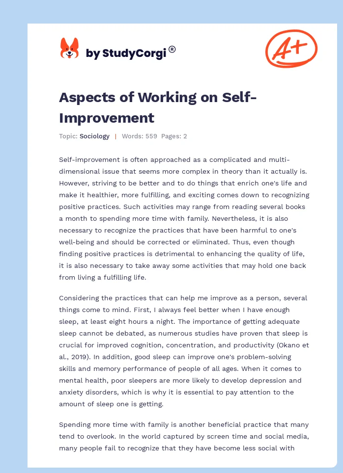 Aspects of Working on Self-Improvement. Page 1
