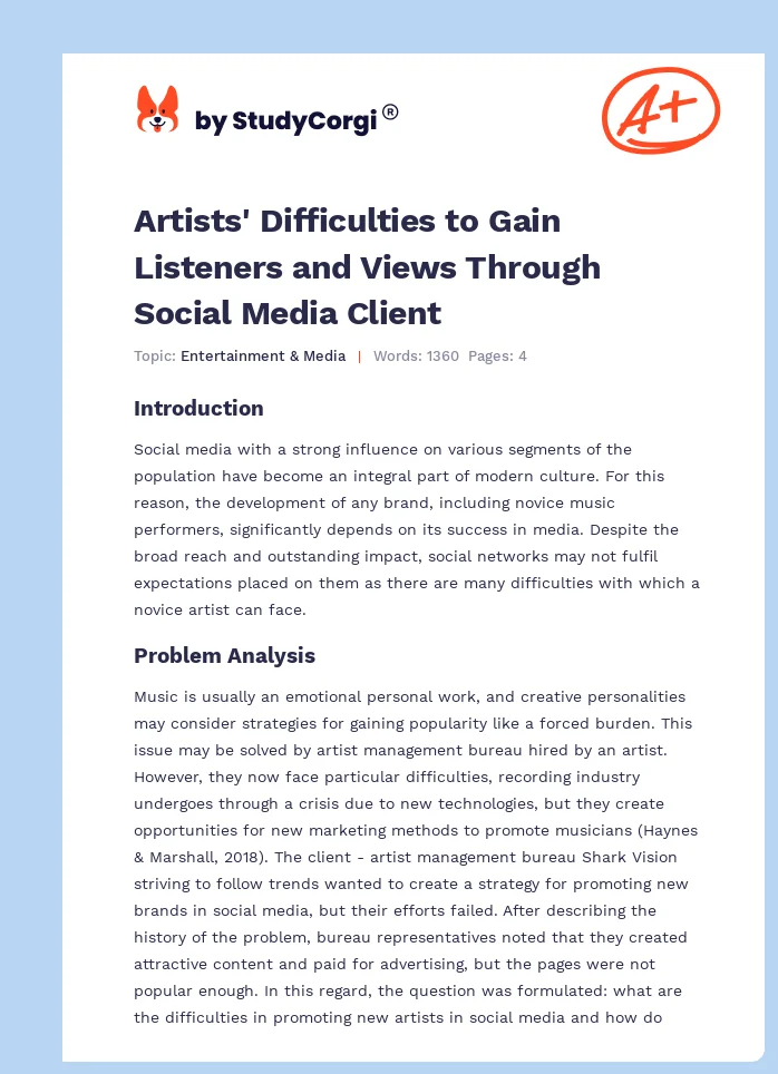 Artists' Difficulties to Gain Listeners and Views Through Social Media Client. Page 1