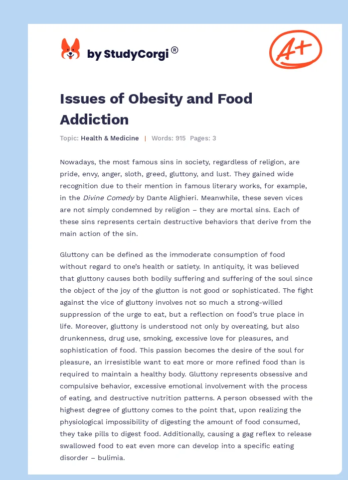 Issues of Obesity and Food Addiction. Page 1