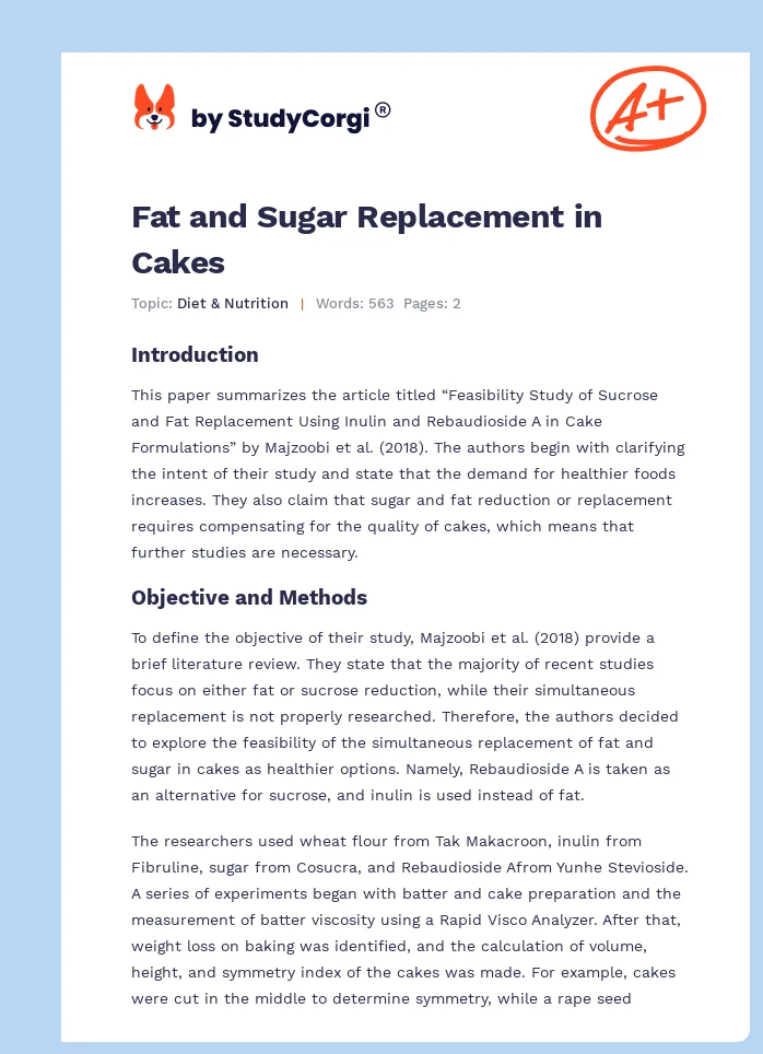 Fat and Sugar Replacement in Cakes. Page 1