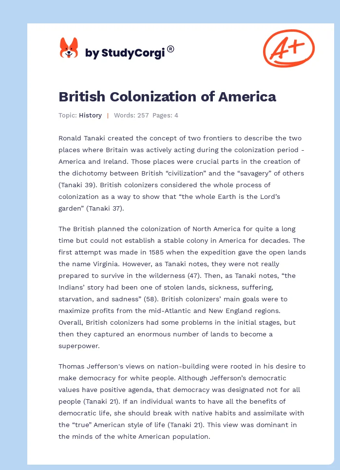 British Colonization of America. Page 1