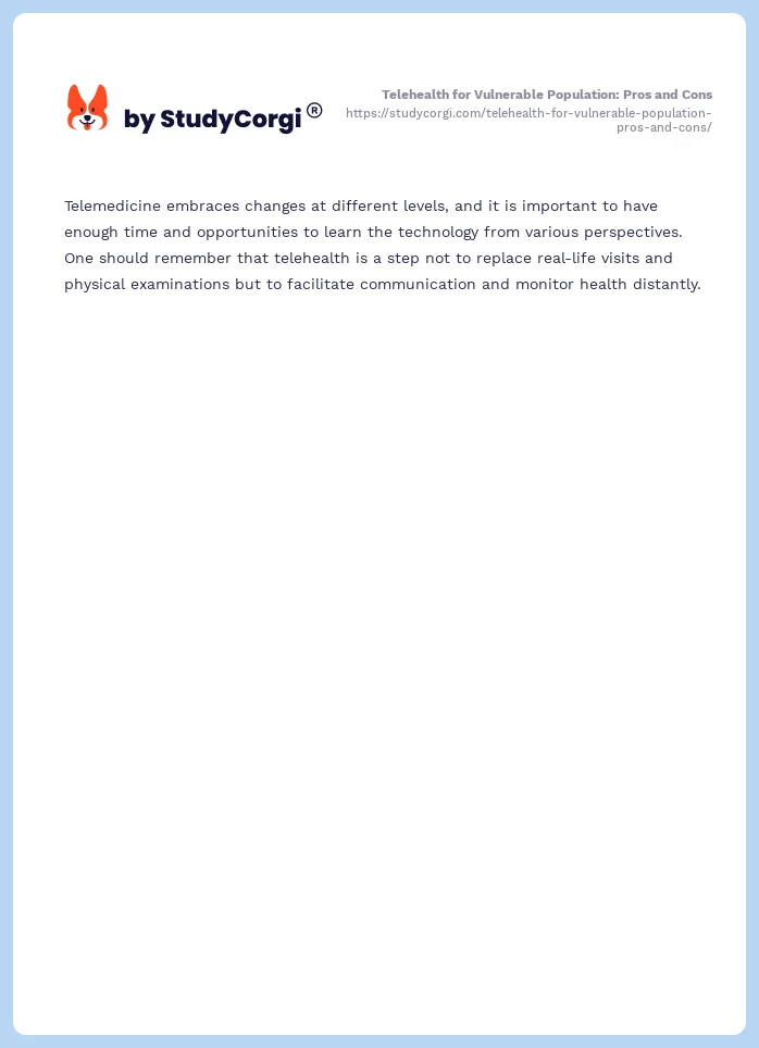 Telehealth for Vulnerable Population: Pros and Cons. Page 2