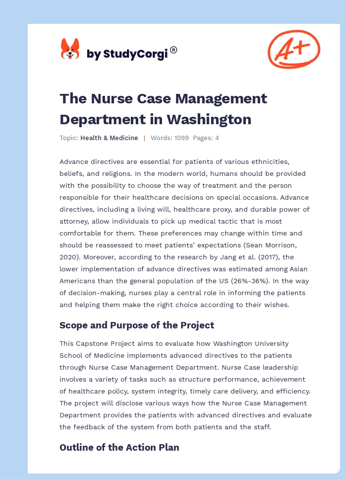 The Nurse Case Management Department in Washington. Page 1