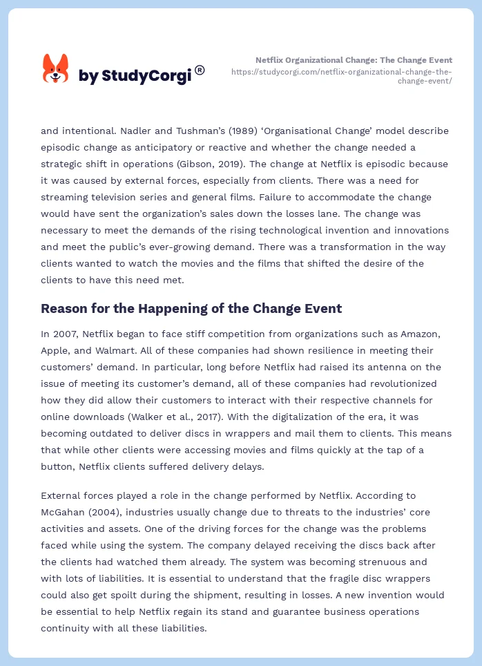 Netflix Organizational Change: The Change Event. Page 2